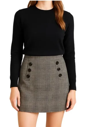 Banana Republic Women's 100% Wool Plaid Mini Skirt Brown‎ Check Button Front 4 thumbnail 1