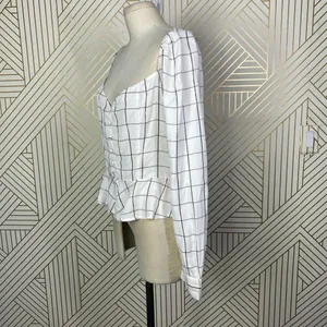 Superdown‎ Marrie Flannel Puff Sleeve Top White & Pink Size US Large thumbnail 7