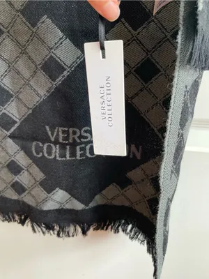 Versace Collection Logo Argyle Plaid Scarf Wool Blend  16”x70” NWT thumbnail 4