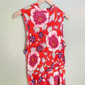 Maeve Anthropologie Clearly Floral Sleeveless Asymmetrical Dress Red Medium thumbnail 6