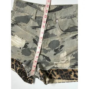 POL Camo Leopard Denim Shorts Size S Distressed Raw Hem Mixed Print Boho Shorts thumbnail 8