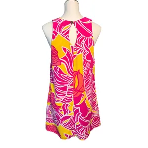 Manuheali'i Hawaii Pink Orange Abstract Print Swing Dress Small Sleeveless Mini thumbnail 3