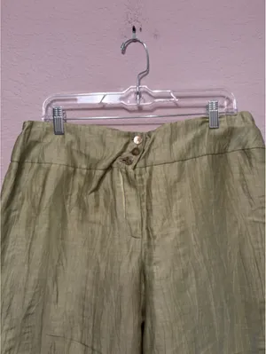 Jones New York Collection‎ Women's Olive Green Linen Wide Leg Pants Size 16 thumbnail 6