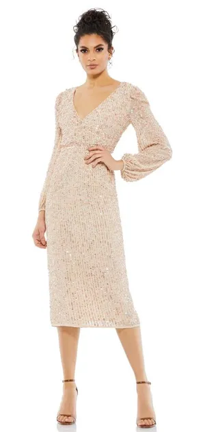Mac Duggal Sequin Long‎ Puff Sleeve Cocktail Midi thumbnail 1