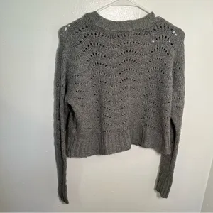 American Eagle Women's Size XS Pointelle Crew Neck Sweater Gray Open Knit‎ thumbnail 9