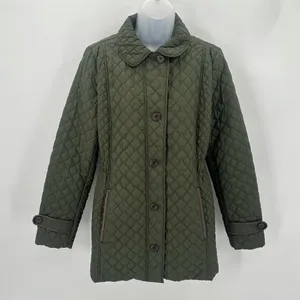 Lands End Quilted Jacket Women’s S TALL 6-8 Green Buttons thumbnail 1
