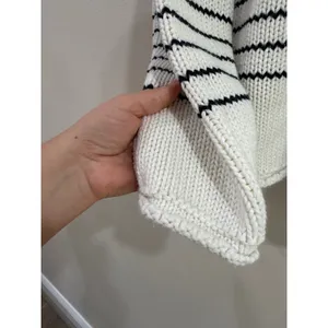 Zara Womens Striped Cotton Knit Sweater Ivory Navy Blue Size S Small Relaxed Fit thumbnail 4