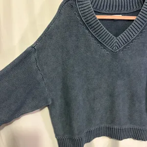 American Eagle Womens Blue Cotton V-Neck Oversized Cropped Sweater XL Coastal thumbnail 2