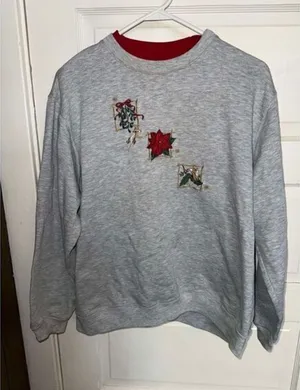 Vintage Classic Elements Gray‎ Holiday Sweatshirt with Poinsettia Embroidery XL thumbnail 1