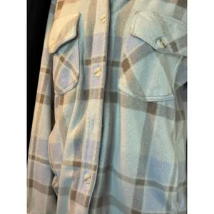 Plaid Fleece Shacket Light Purple Lavender Button Front Shirt Jacket Medium thumbnail 3