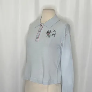 Anthropologie PILCRO The Jensen‎ Cashmere Crop Polo Sweater Soft Sea Dog X-Small thumbnail 6