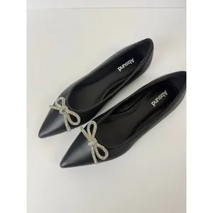 Abound NWOT Gorgi Flats Pointed Toe with Crystal Bow Black Faux Leather Size 7.5 thumbnail 2