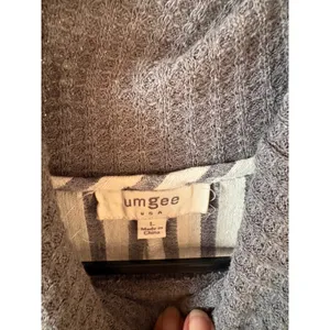 Umgee USA Womens Gray Waffle Knit Cowl Neck Frayed Fringe Hem Top Large thumbnail 5