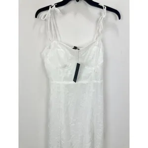 Lulus Loveliest Looks White Floral Jacquard Tie-Strap Midi Dress Medium NWT thumbnail 6
