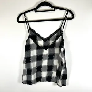 Victoria’s Secret Checkered‎ Lace Camisole Cami Sz L Black White Flannel Shimmer thumbnail 8
