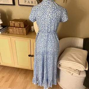 ASPIGA Blue Cheetah Demi Cotton Wrap‎ Dress Women Size Small thumbnail 3