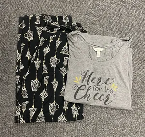 Soma Pajama Set long pants short sleeve tshirt top size XL gray black thumbnail 1