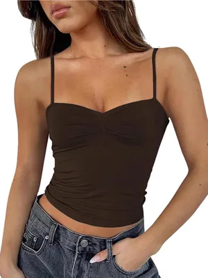 ForeFair Women Y2K Sweetheart Neck Sleeveless Crop Tank Tops size XS Brown thumbnail 1