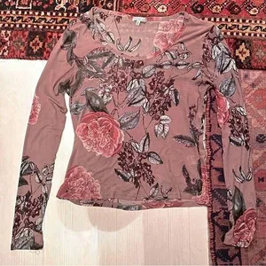 Charlotte Russe Mesh long sleeve purple floral top thumbnail 1