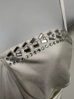 SheIn Sexy White Rhinestone Detail Ruched Bustier Cami Bodysuit thumbnail 4