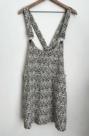 P.Cill Leopard Print Skirtall Overall mini Dress adjustable straps festival L thumbnail 1