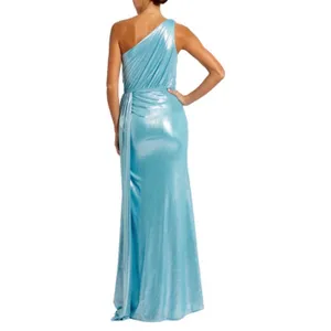 Mac Duggal One-Shoulder Metallic Aqua Blue Evening Gown Maxi Dress Size 4 New thumbnail 8