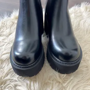 Chunky Black Faux Leather Platform Gothic Destroyer mid calf boots US 8 thumbnail 4