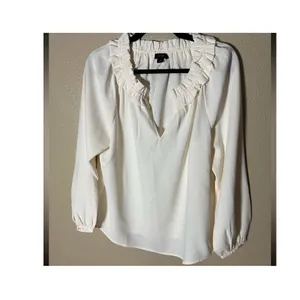 J.Crew‎ Ivory Drapey Ruffleneck modest office  career size Medium thumbnail 2