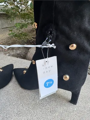 a new day Black Knee-High Studded Boots with Gold Studs 7.5 NWT thumbnail 5