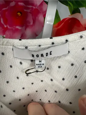 P215. Ro & De White Polka Dot One-Shoulder Ruffle Top with Black Trim thumbnail 2