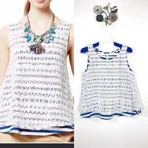 Postmark Anthropologie Tank Top Size Small Swing Trapeze Cropped Lace Layered thumbnail 2
