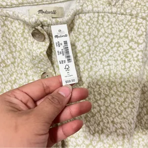 Madewell Floral Jacquard Button Front Top Faded Seagrass Cream & Green Size XS thumbnail 5
