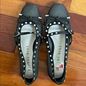 Gianni Bini NEW Rayna Mesh Rhinestone Black Mary Jane Ballet Flats Bow Girly Princess 5.5M thumbnail 2