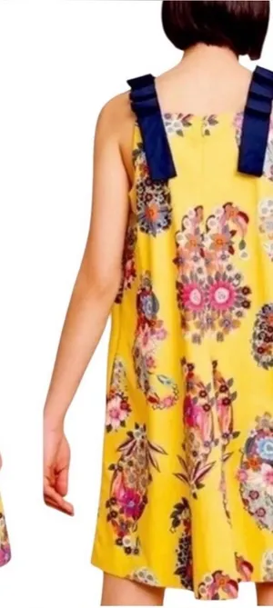 Anthropologie Maeve Sunniva Floral Yellow Shift Dress‎ Ribbon Straps Size XS thumbnail 1