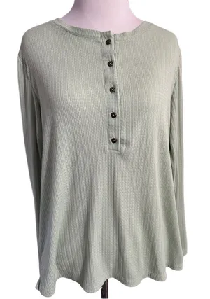 Women's Mint Green Long-Sleeve Henley Top thumbnail 1
