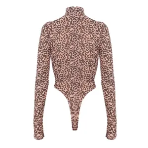 HOUSE OF CB Eleanor Mesh Bodysuit Size Small Brown Leopard Mock Neck Long Sleeve thumbnail 3