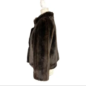 Alpine Studio Women's Fur Faux Brown Cropped Coat Jacket Size Medium thumbnail 5