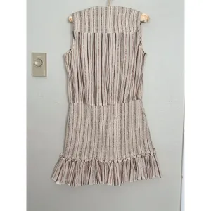Veronica Beard Medium Cox Smocked Striped Mini Dress Beige Rose Gold Boho Chic thumbnail 5
