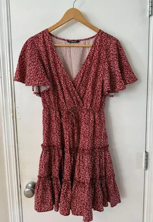 Red Floral Short Sleeve Sundress thumbnail 1