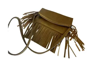 Tan Bohemian Fringe Crossbody Bag Zip Closure Detachable Adjustable Strap thumbnail 1