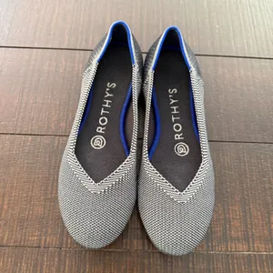 Rothys The Point Womens 5 Grey Birdseye Knit Flat Shoes Preppy Loafer Slip On thumbnail 2