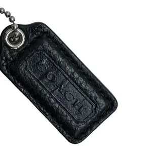 COACH Black Leather Replacement‎ Keychain Mini Tag Fob On Beaded Chain​​​ thumbnail 2