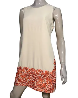 Lucy Paris Women’s Size L Cream Tan Orange Lace Hem Tank Sleeveless Sheath Dress thumbnail 2