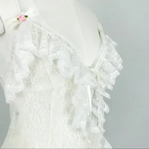 Vintage Ruffled Lace-Up Lace Bodysuit Lingerie in White | Size S thumbnail 5