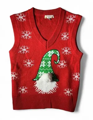 Poof Ugly Christmas Gnome Sweater Vest Womens Small Red Snowflake Pom Pom V-Neck thumbnail 1