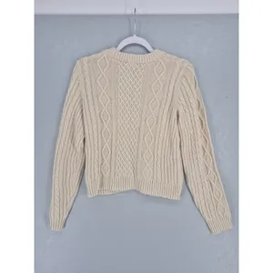 GAP Womens Sweater Cream Beige‎ Cable Knit Cotton Classic Preppy M thumbnail 3