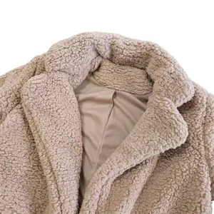 Womens NWOT Beige Sherpa Fleece open front Jacket oversized warm size small thumbnail 6