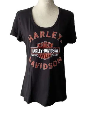 Harley Davidson Black Tee Shirt Women’s Size L Bratislava Slovakia Round Neck thumbnail 1