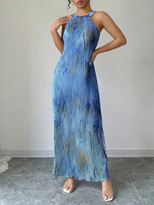 Women Elegant Tie-D ye Pleated Dress Maxi Women thumbnail 2