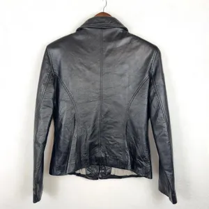 GUESS 100% Leather Jacket Womens Medium Black Zip Front Moto Biker Y2K Aesthetic thumbnail 7